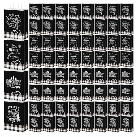 20 Pieces Christmas Buffalo Plaid Paper Xmas Gift/Candy Bags with Handle - NIB - Picture 3 of 5